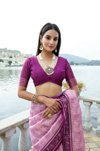 Thumbnail for Aastha Fashion Pink Floral Printed Cotton Silk Saree with Blouse - Distacart