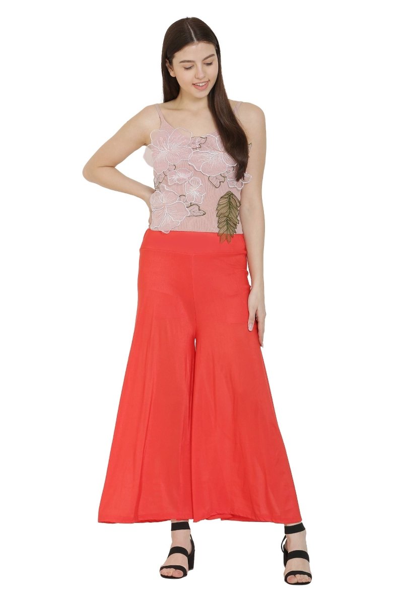 Asmaani Red Color Lycra Fabric Flared Palazzo