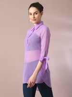 Thumbnail for Myshka Women's Lavender Solid Georgette Longline Party Sheer Tunic - Distacart
