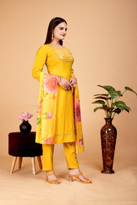 Thumbnail for Women's Embroidered Yellow Kurta Set with Dupatta Set - A2M