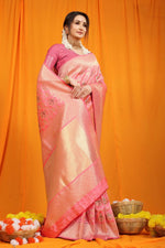 Thumbnail for Jyoti Fashion Women's Pink Kanjivaram Silk Zari Woven Saree with Blouse - Distacart