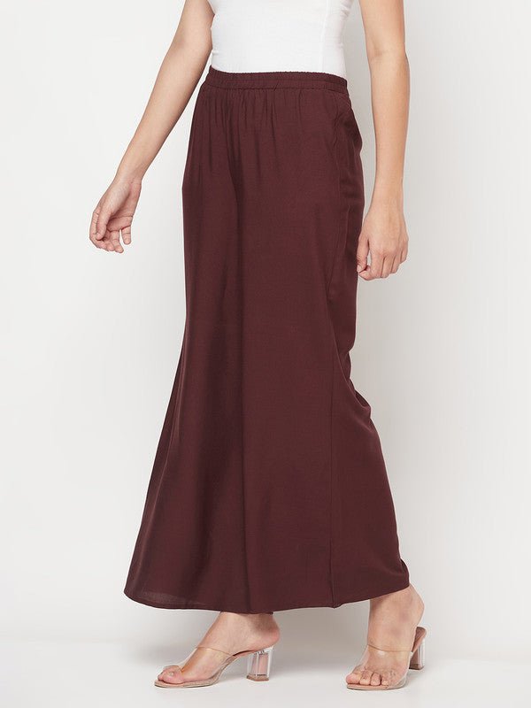 Aniyah Rayon Flared Slip-On Coffee Color Palazzo