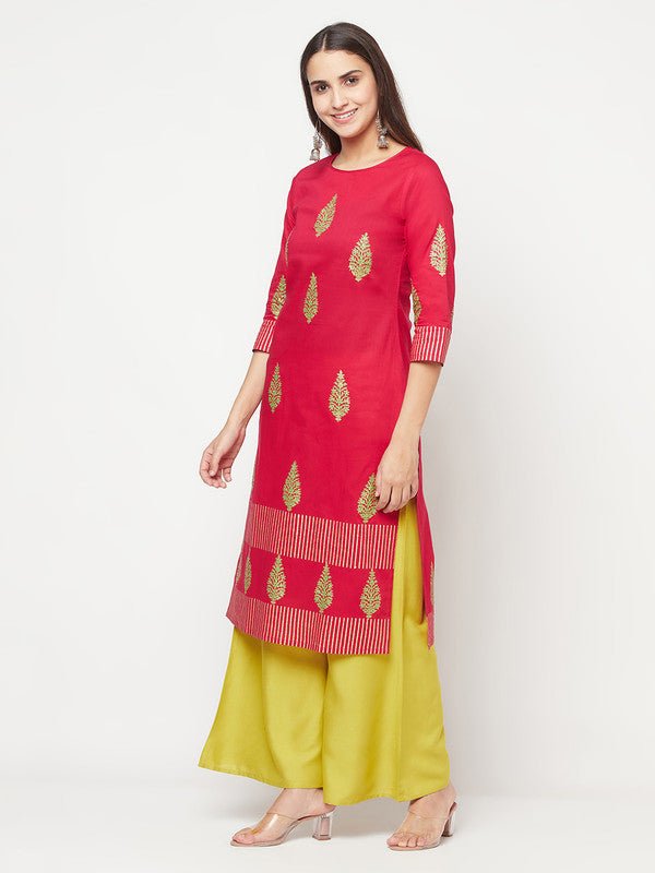 Aniyah Cotton Block Print Fuchsia Color Straight Kurta