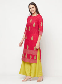 Thumbnail for Aniyah Cotton Block Print Fuchsia Color Straight Kurta