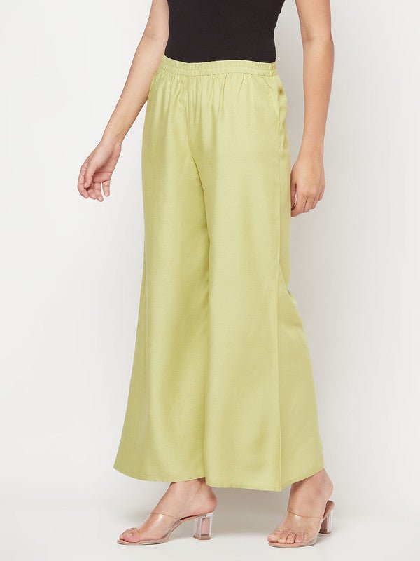 Aniyah Rayon Flared Slip-On Pista Color Palazzo