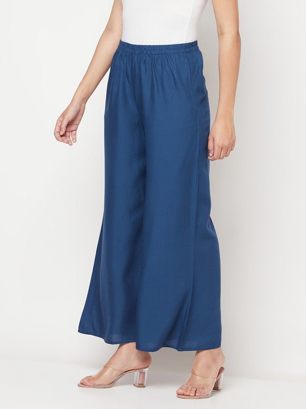 Aniyah Rayon Flared Slip-On Blue Palazzo