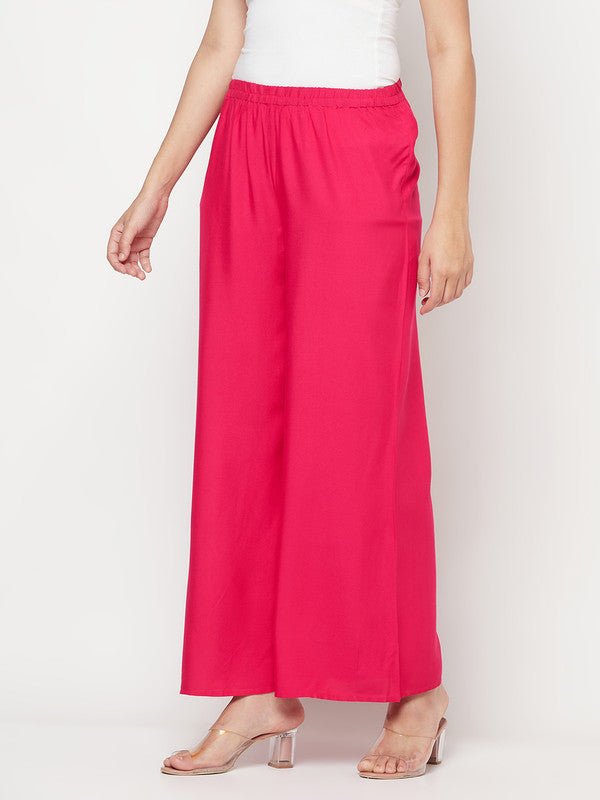 Aniyah Fuchsia Color Rayon Flared Slip-On Palazzo