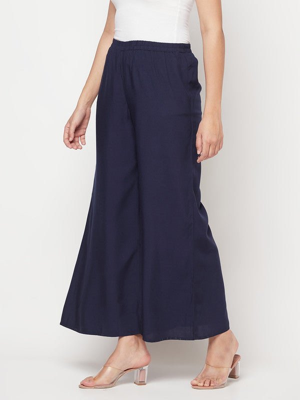 Aniyah Rayon Flared Slip-On Navy Blue Palazzo
