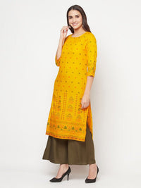 Thumbnail for Aniyah Rayon Screen Print Mustard Straight Kurta