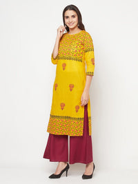 Thumbnail for Aniyah Mustard Cotton Block Print Straight Kurta