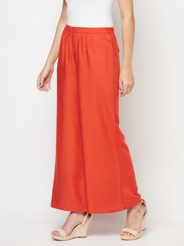 Aniyah Rayon Flared Slip-On Rust Color Palazzo