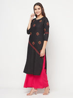 Thumbnail for Aniyah Rayon Block Print Straight Kurta - Black