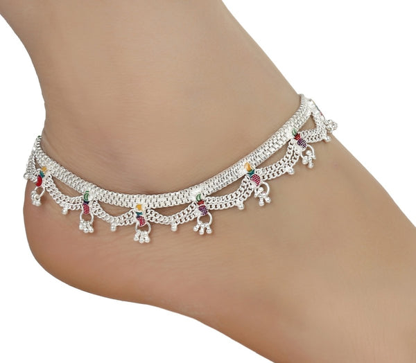 AanyaCentric Silver Plated White Metal Payal Indian Traditional Ethnic Fashion Imitation Jewellery Foot Chain - Distacart