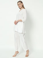 Thumbnail for Fab Fashion White Pure Cotton V Neck Co-Ord Set - Distacart