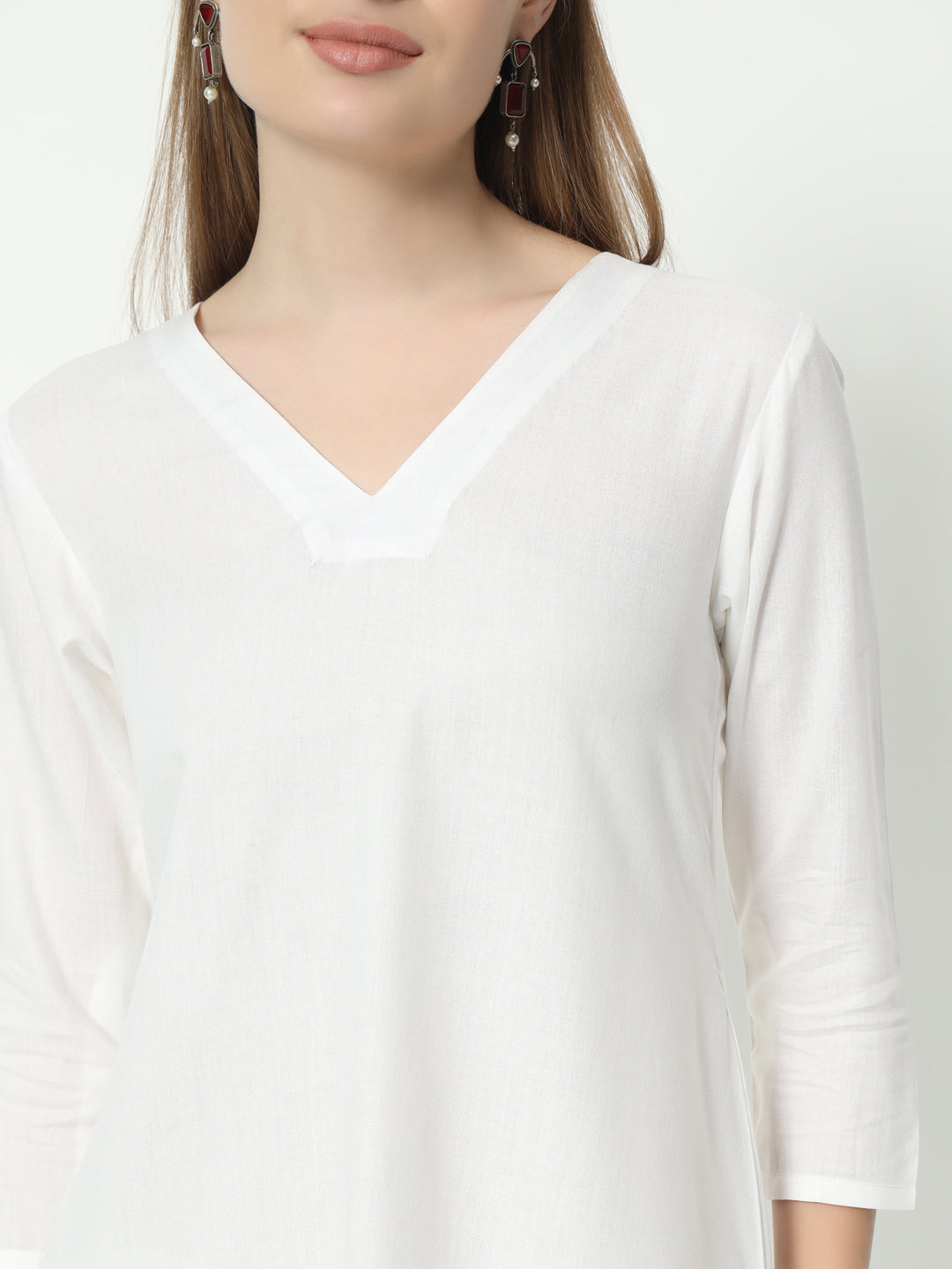 Fab Fashion White Pure Cotton V Neck Co-Ord Set - Distacart