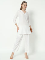 Thumbnail for Fab Fashion White Pure Cotton V Neck Co-Ord Set - Distacart