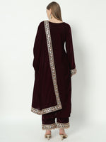Thumbnail for Fab Fashion Wine Velvet Side High Slit Suit Full Set - Distacart