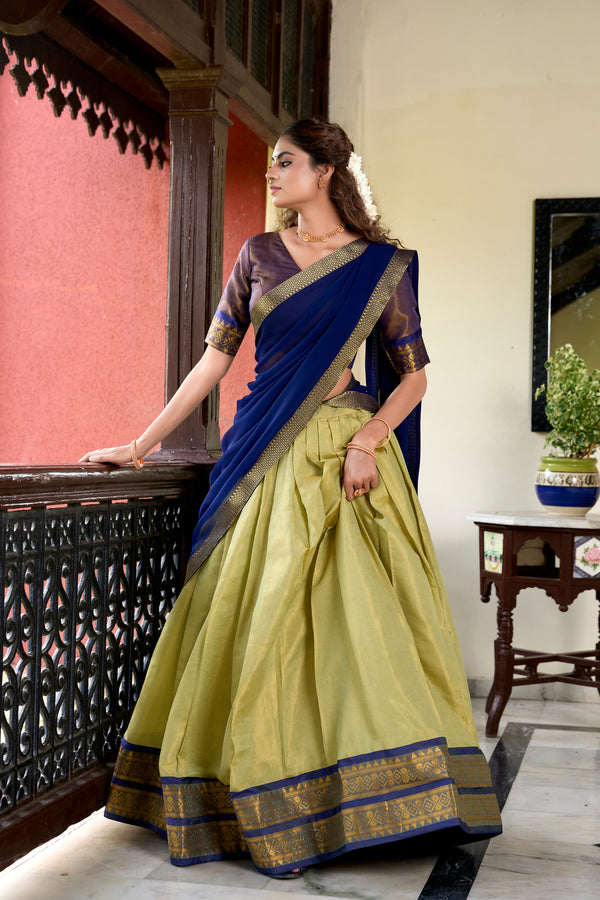 Lorenvalley Pista Kanchipuram Zari Weaving Work Lehenga Choli - Distacart