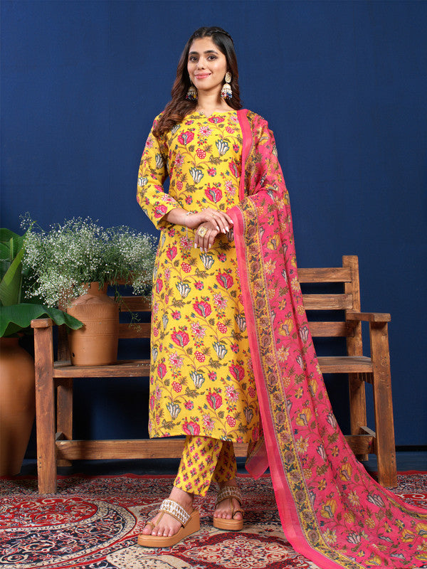 Yellow Women's Kurta Pant Dupatta Set - Hiral Fashion