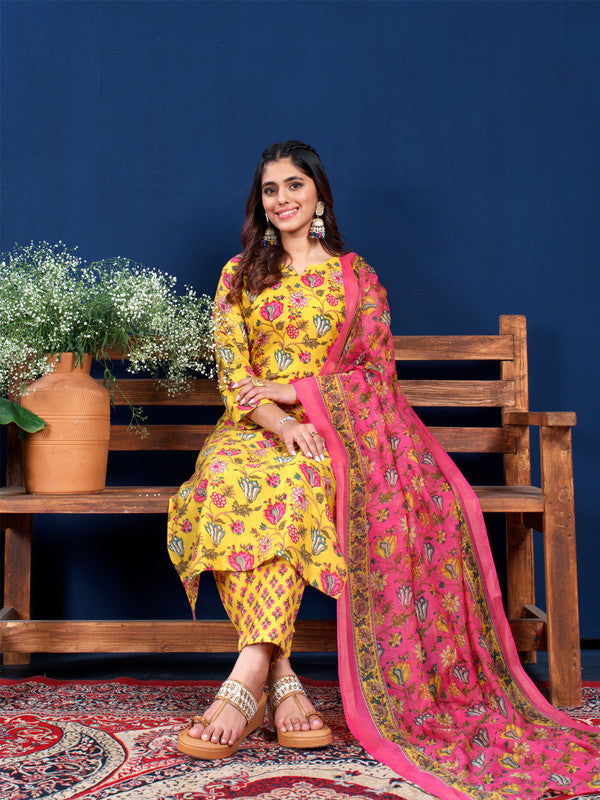 Yellow Women's Kurta Pant Dupatta Set - Hiral Fashion