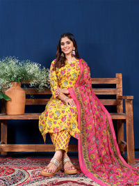 Thumbnail for Yellow Women's Kurta Pant Dupatta Set - Hiral Fashion
