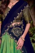 Thumbnail for Lorenvalley Fashion Seagreen Kanchipuram Zari Weaving Work Lehenga Choli with Dupatta
