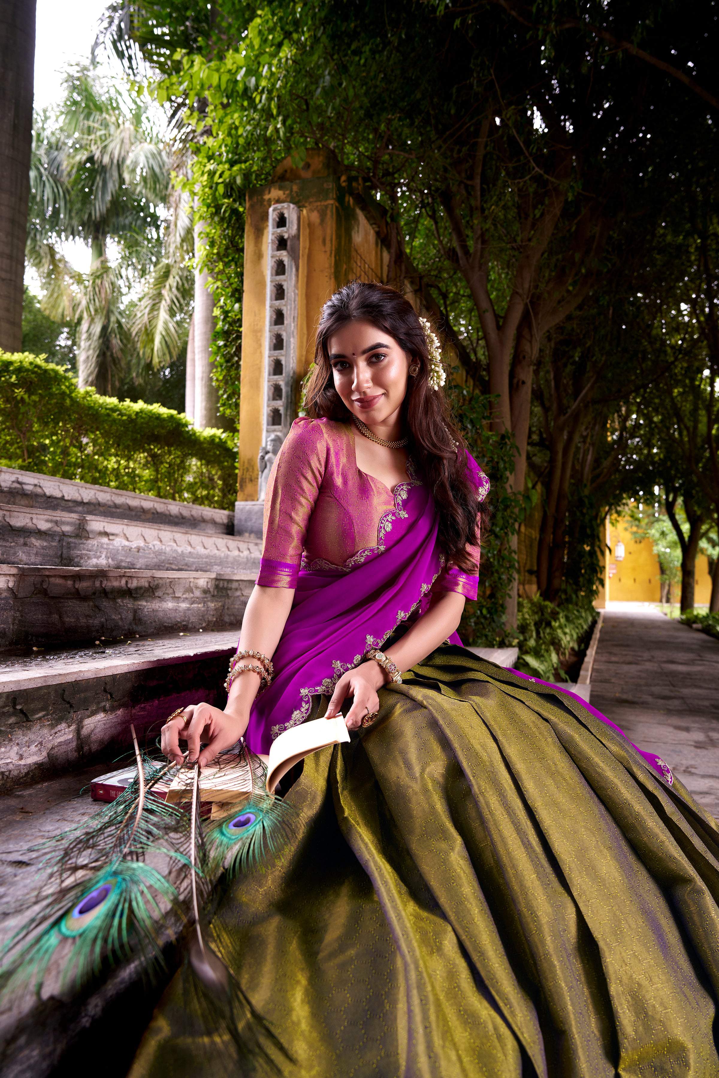 Lorenvalley Fashion Mahendi Kanchipuram Zari Weaving Work Lehenga Choli with Dupatta