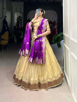 Thumbnail for Lorenvalley Cream Erode Plain With Paithani Lace Border Lehenga Choli with Dupatta - Distacart