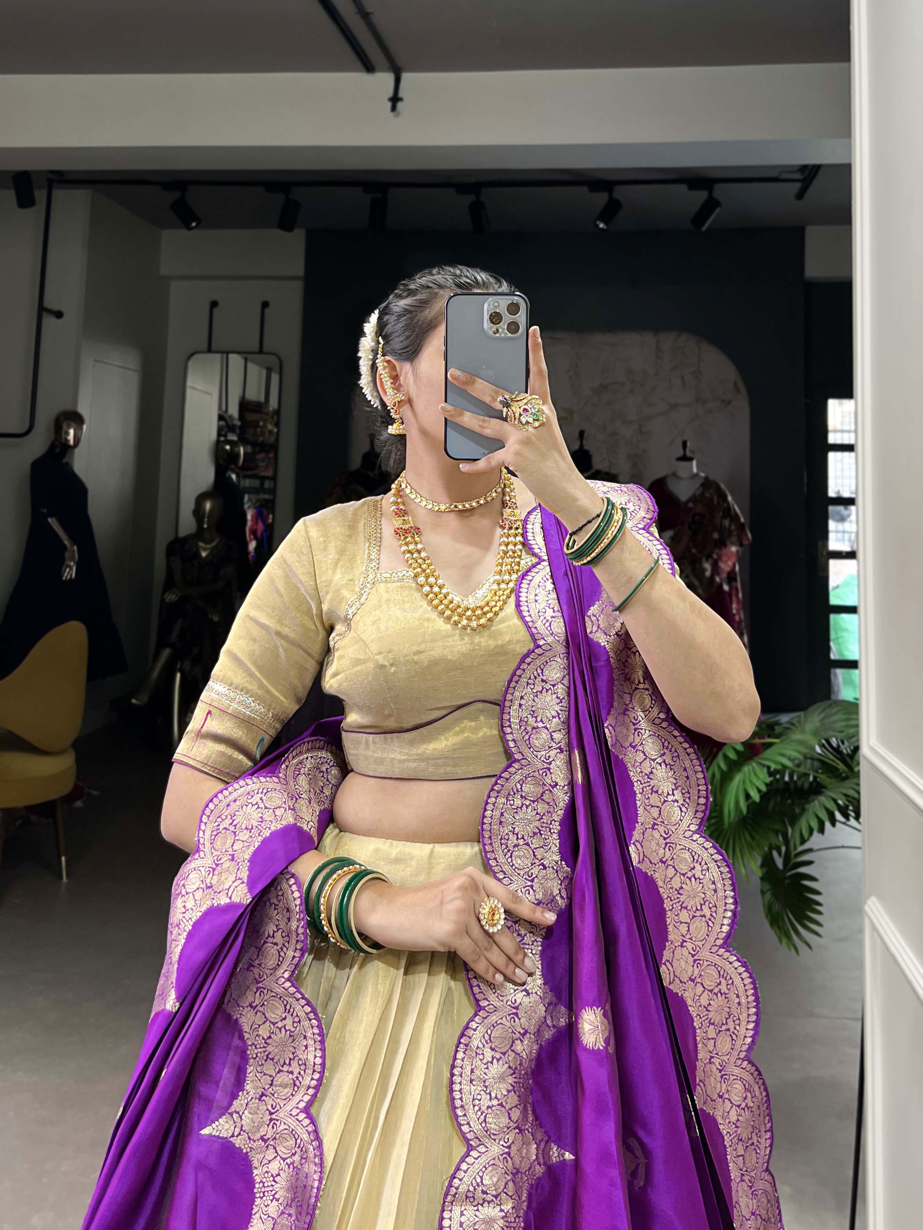 Lorenvalley Cream Erode Plain With Paithani Lace Border Lehenga Choli with Dupatta - Distacart
