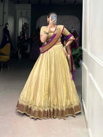 Thumbnail for Lorenvalley Cream Erode Plain With Paithani Lace Border Lehenga Choli with Dupatta - Distacart
