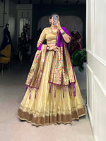 Thumbnail for Lorenvalley Cream Erode Plain With Paithani Lace Border Lehenga Choli with Dupatta - Distacart