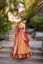 Thumbnail for Lorenvalley Chiku Jacquard Silk Paithani Zari Weaving Work Lehenga Choli with Dupatta - Distacart
