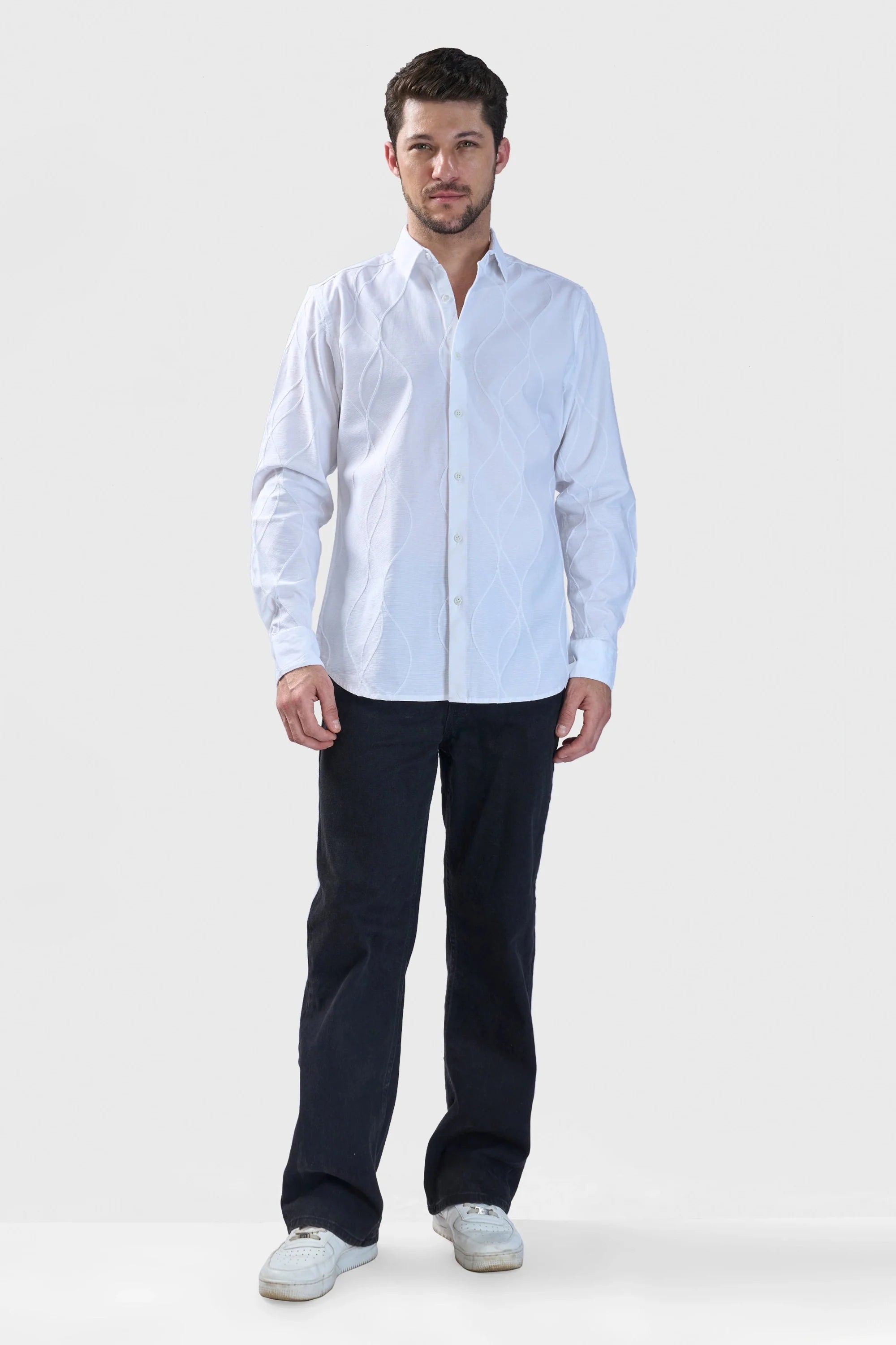 Xkind White Embroidery Full Sleeve Shirt