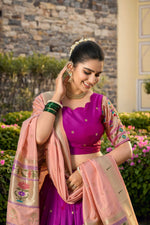 Thumbnail for Lorenvalley Fashion Purple Jacquard Silk Paithani Weaving Zari Work Lehenga Choli with Dupatta