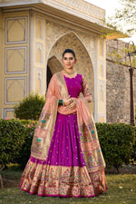 Thumbnail for Lorenvalley Fashion Purple Jacquard Silk Paithani Weaving Zari Work Lehenga Choli with Dupatta