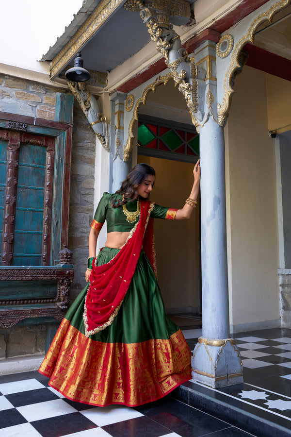 Lorenvalley Green Narayan Pattu Fabric with Zari Weaving Work Lehenga Choli - Distacart