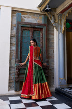Thumbnail for Lorenvalley Green Narayan Pattu Fabric with Zari Weaving Work Lehenga Choli - Distacart