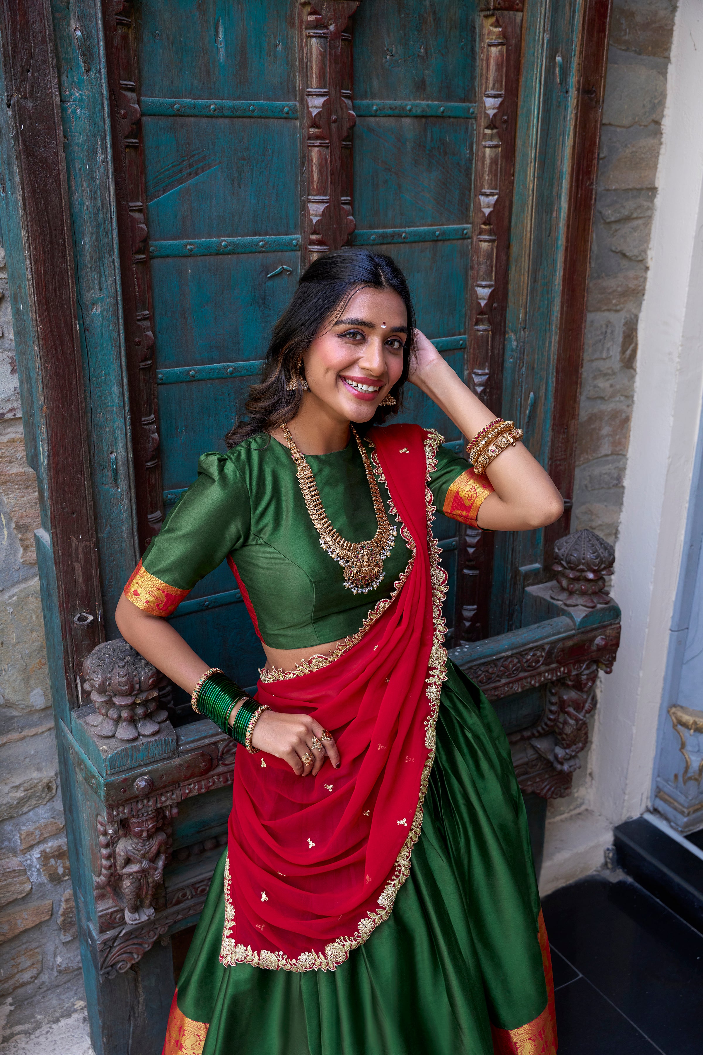 Lorenvalley Green Narayan Pattu Fabric with Zari Weaving Work Lehenga Choli - Distacart