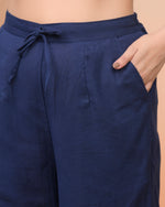 Thumbnail for Vaasva Women Royal Blue Cotton Flax Solid Straight Pants