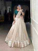 Thumbnail for Lorenvalley Fashion White Poly Tasar Viscose Border Lehenga Choli with Dupatta