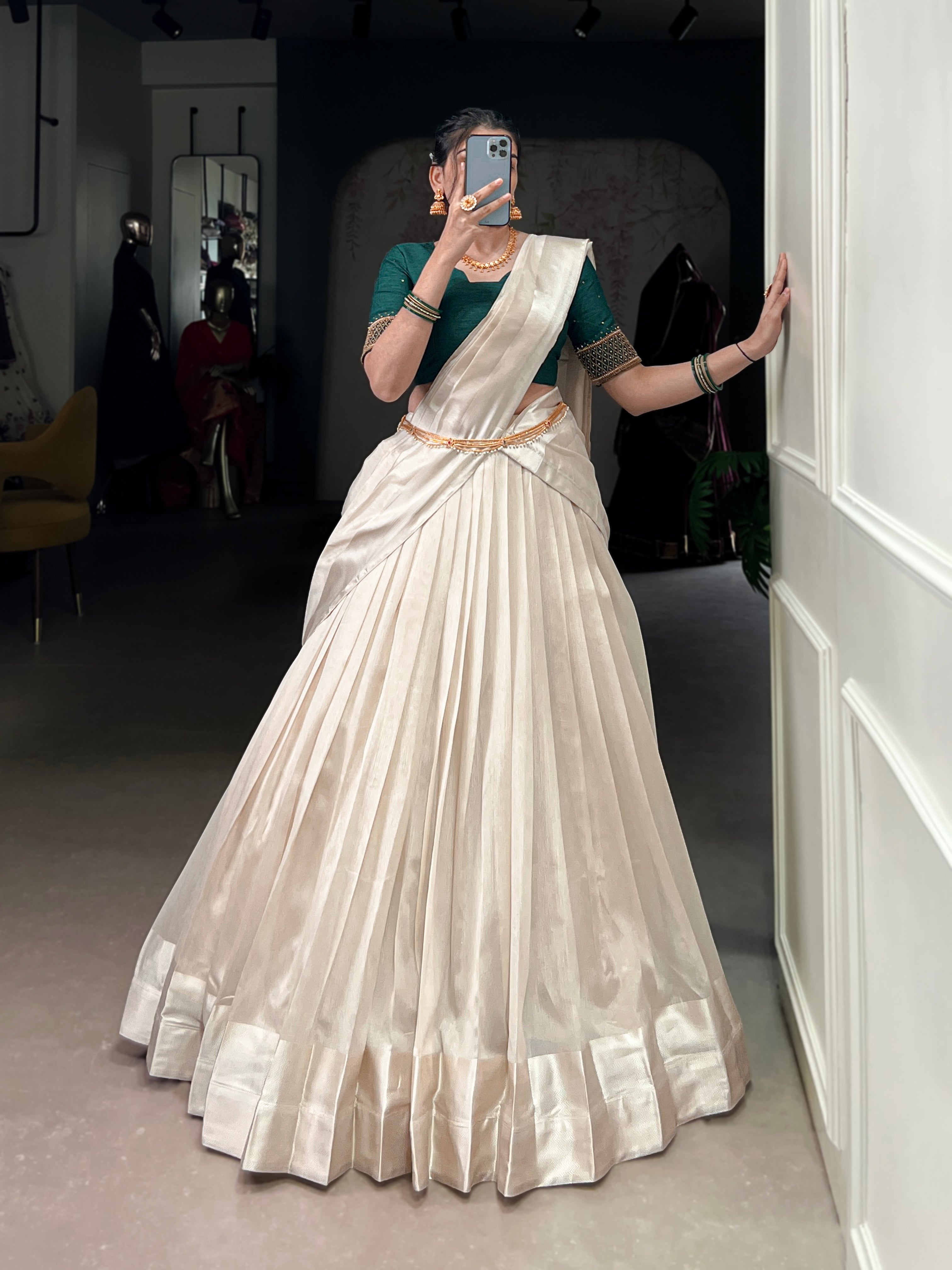 Lorenvalley Fashion White Poly Tasar Viscose Border Lehenga Choli with Dupatta