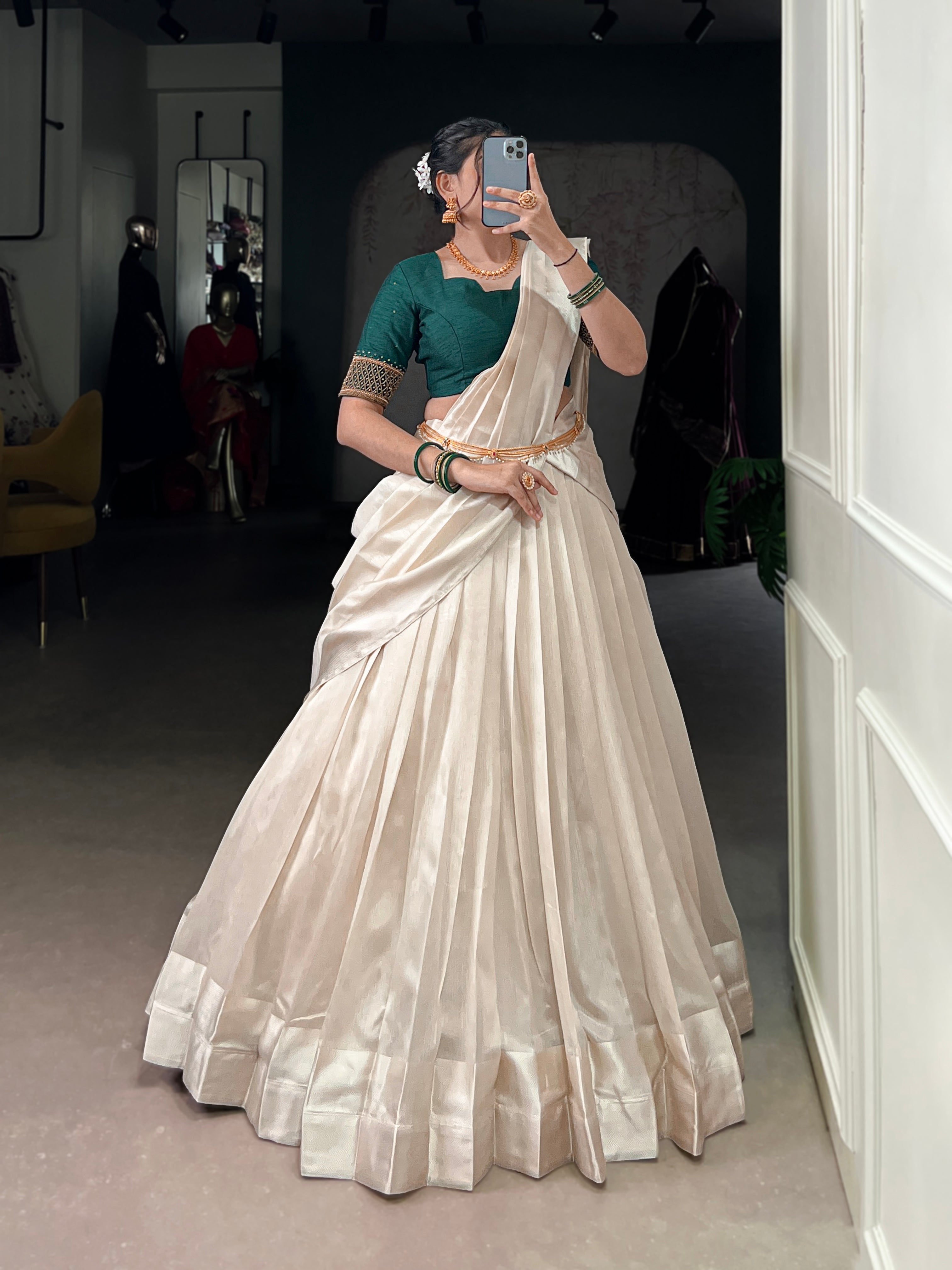 Lorenvalley Fashion White Poly Tasar Viscose Border Lehenga Choli with Dupatta