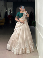 Thumbnail for Lorenvalley Fashion White Poly Tasar Viscose Border Lehenga Choli with Dupatta