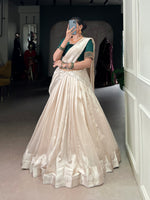 Thumbnail for Lorenvalley Fashion White Poly Tasar Viscose Border Lehenga Choli with Dupatta