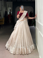 Thumbnail for Lorenvalley Fashion White Poly Tasar Viscose Border Lehenga Choli with Dupatta