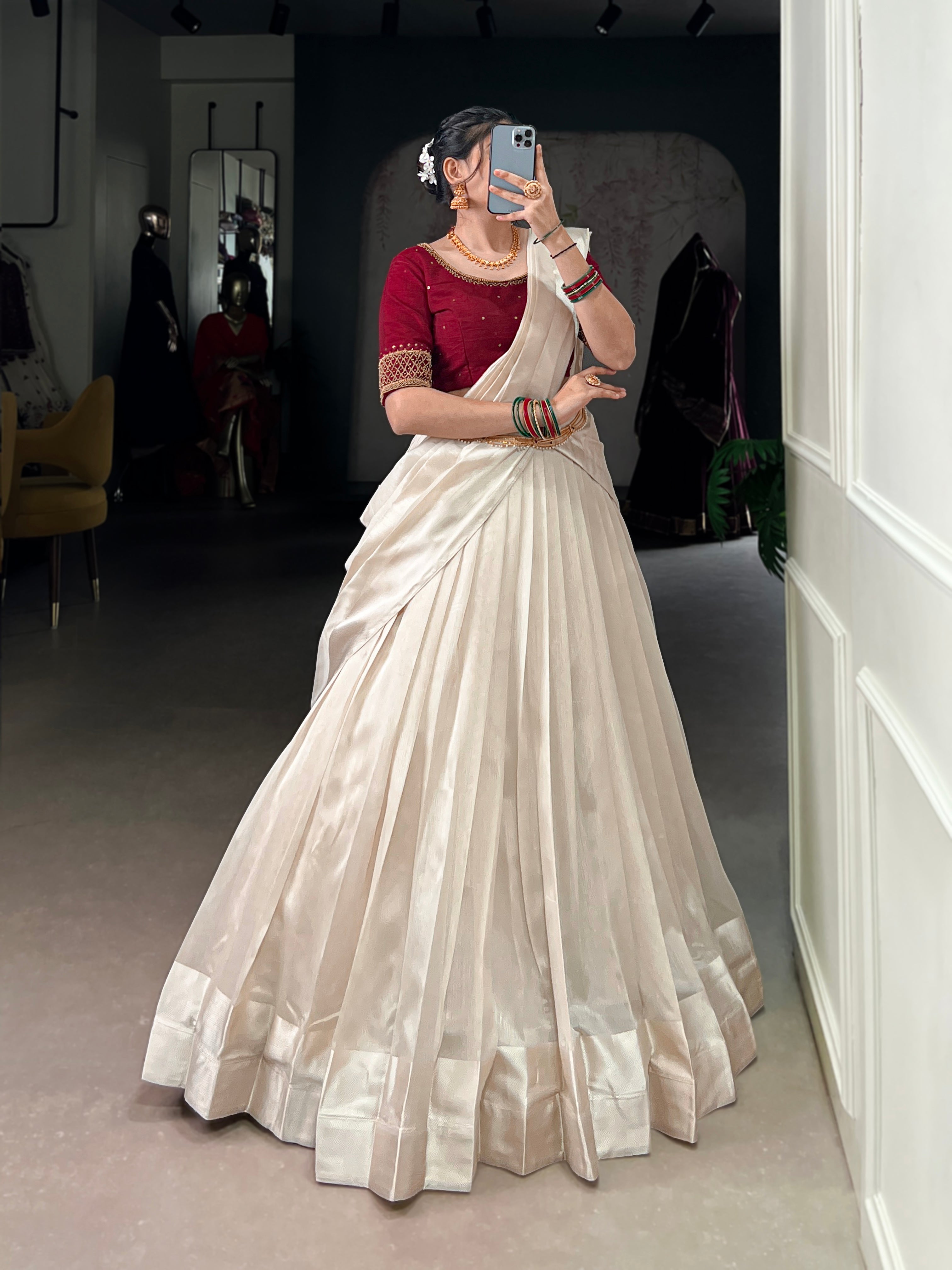 Lorenvalley Fashion White Poly Tasar Viscose Border Lehenga Choli with Dupatta