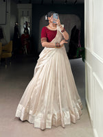 Thumbnail for Lorenvalley Fashion White Poly Tasar Viscose Border Lehenga Choli with Dupatta