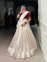 Thumbnail for Lorenvalley Fashion White Poly Tasar Viscose Border Lehenga Choli with Dupatta