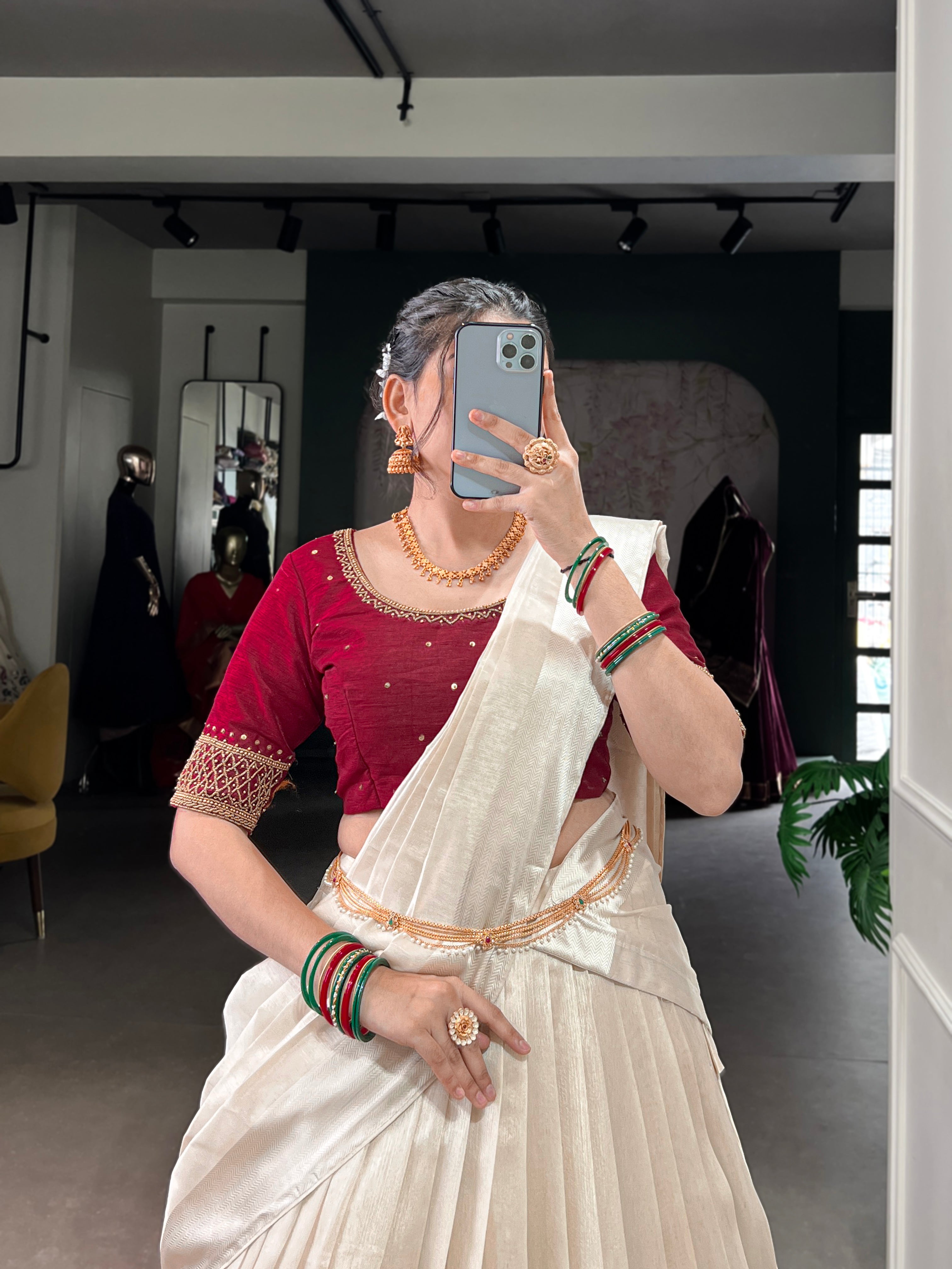 Lorenvalley Fashion White Poly Tasar Viscose Border Lehenga Choli with Dupatta