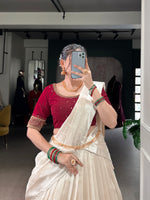 Thumbnail for Lorenvalley Fashion White Poly Tasar Viscose Border Lehenga Choli with Dupatta